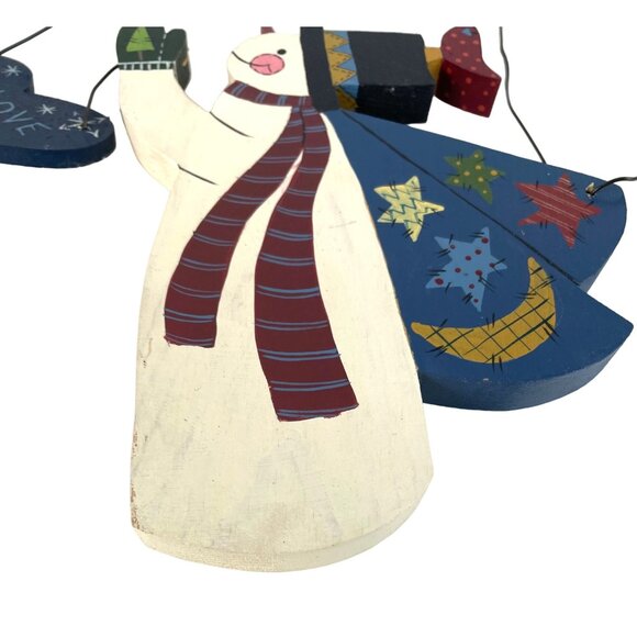 Vintage Handmade Wooden Hand Painted Snowman Wall Hanging Christmas Let it Snow - Picture 7 of 13